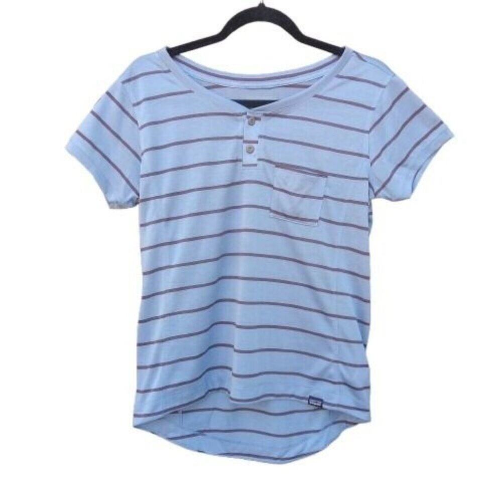 PATAGONIA | Capilene Cool Trail Striped Short Sleeve Henley Bike Hiking Shirt S